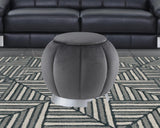 20" Gray Velvet And Silver Round Ottoman