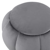 20" Gray Velvet And Silver Round Ottoman