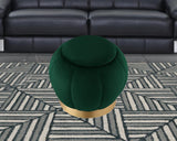 20" Hunter Green Velvet And Gold Round Ottoman