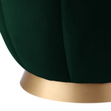 20" Hunter Green Velvet And Gold Round Ottoman