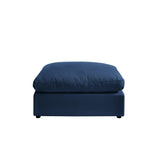 36" Navy Blue Linen And Black Ottoman