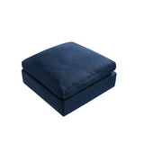 36" Navy Blue Linen And Black Ottoman