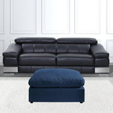 36" Navy Blue Linen And Black Ottoman