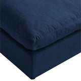 36" Navy Blue Linen And Black Ottoman