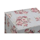 18" Pink Linen Floral Ottoman