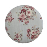 18" Pink Linen Round Floral Ottoman