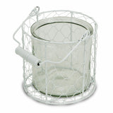 5.25 White and Clear Wire Basket and Glass Jar