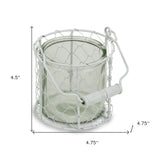 4.75" White and Clear Wire Basket and Glass Jar