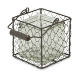 5" Brown and Clear Square Wire Basket and Glass Jar