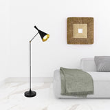 60" Black Adjustable Floor Lamp With Black And Gold Cone Shade