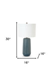 Set of Two 30" Textured Teal Blue Ceramic Table Lamps With White Shade