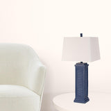 Set Of Two 32" Blue Shutter USB Table Lamps With White Square Shades