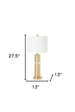 Set of Two 28" Gold Metal Cylinder Table Lamps With White Shade