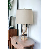 Set Of Two 27" Off White And Brown Table Lamps With Grey Empire Shade