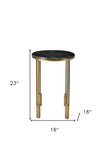 23" Gold And Black Marble And Iron Round End Table