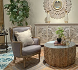 26" Ivory Linen And Natural Solid Color Arm Chair