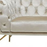 88" Beige Tufted Velvet and Gold Chesterfield Sofa