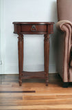 26" Cherry Solid And Manufactured Wood Round End Table With Drawer And Shelf