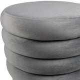 21" Gray Velvet Tufted Round Cocktail Ottoman