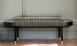 56" Dark Gray and Black Upholstered Genuine Leather Bench