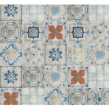 2' X 5' Gray Blue And Rust Mosaic Tile Printed Vinyl Area Rug With UV Protection