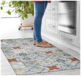 2' X 5' Gray Blue And Rust Mosaic Tile Printed Vinyl Area Rug With UV Protection