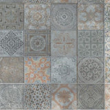 2' X 4' Brown And Gray Mosaic Tile Printed Vinyl Area Rug with UV Protection