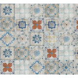 2' X 4' Gray Blue And Rust Mosaic Tile Printed Vinyl Area Rug With UV Protection