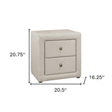 21" Beige Linen Blend Two Drawer Nightstand