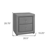 21" Gray Faux Leather Two Drawer Nightstand