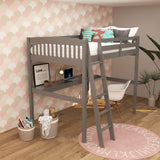 White Solid Wood Full Double Size Loft Bed with Desk and Storage