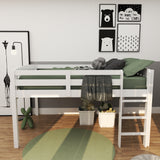 Gray Solid Wood Twin Size Loft Bed with Desk and Storage