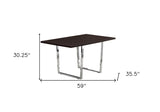 59" Espresso And Silver Metal Dining Table