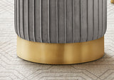 14" Gray Velvet And Gold Round Ottoman