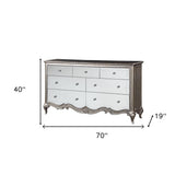 70" Champagne Solid and Manufactured Wood Mirrored Seven Drawer Triple Dresser