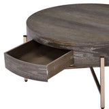 32" Champagne And Dark Oak Round Coffee Table With Drawer