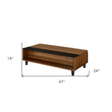 47" White And Black Rectangular Coffee Table With Drawer And Three Shelves