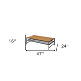 47" Black And Oak Solid Wood Rectangular Coffee Table With Shelf