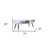 48" Gold And White Manufactured Wood And Metal Rectangular Coffee Table
