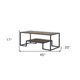 42" Black And Rustic Oak Rectangular Coffee Table With Two Shelves