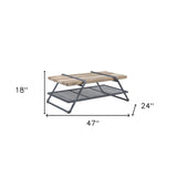 45" Black And Rustic Oak Paper Veneer And Metal Rectangular Coffee Table With Shelf