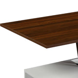 46" White And Walnut Lift Top Coffee Table With Two Drawers And Shelf