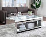 32" Champagne And Clear Glass And Metal Round Coffee Table