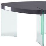 31" Clear Glass And Gray High Gloss Triangle Coffee Table