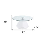 31" Clear And White Manufactured Wood And Glass Free Form Coffee Table
