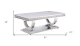 51" White And Silver Faux Marble Mirrored Coffee Table