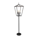 64" Black Three Light Floor Lamp With Black Geometric Shade