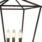 64" Black Three Light Floor Lamp With Black Geometric Shade