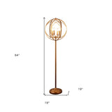 64" Gold Four Light Floor Lamp With Modern Gold Geometric Globe Shade