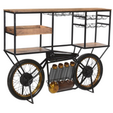 Brown and Black Metal And Solid Wood Bar Cart With Wine Storage